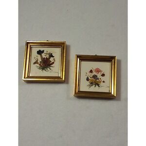 Vintage Mid Century Floralp Pressed Flower Mini Gold Frames. Made In Austria....